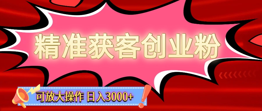 精准获客创业粉轻松变现，操作简单可放大，单日轻松3000+