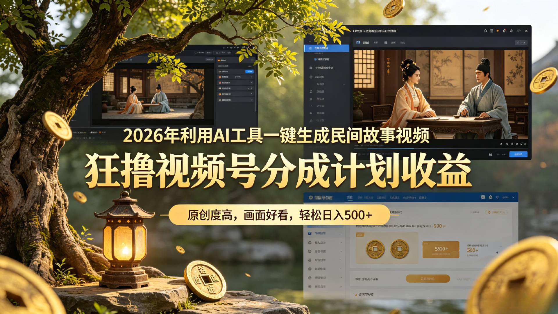 2026年利用AI工具一键生成民间故事视频,狂撸视频号分成计划收益,原创度高,画面好看,轻松日入500+